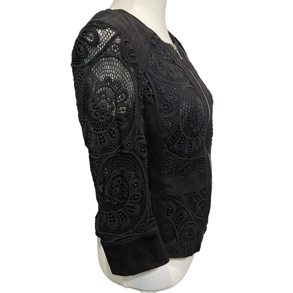 INC International Concepts Full Zip Suede and Crochet Jacket. Size S
